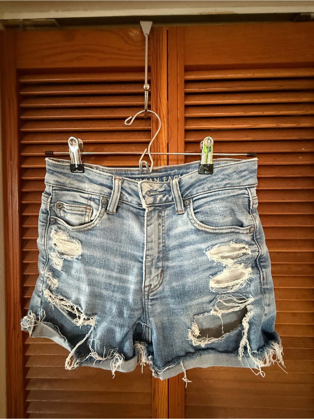 American Eagle Outfitters Light Blue Distressed Denim Shorts